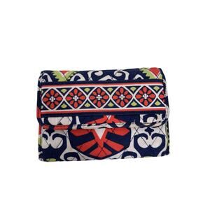 Vera Bradley Trifold Wallet Womens Navy Blue Canyon Signature Cotton Quilted